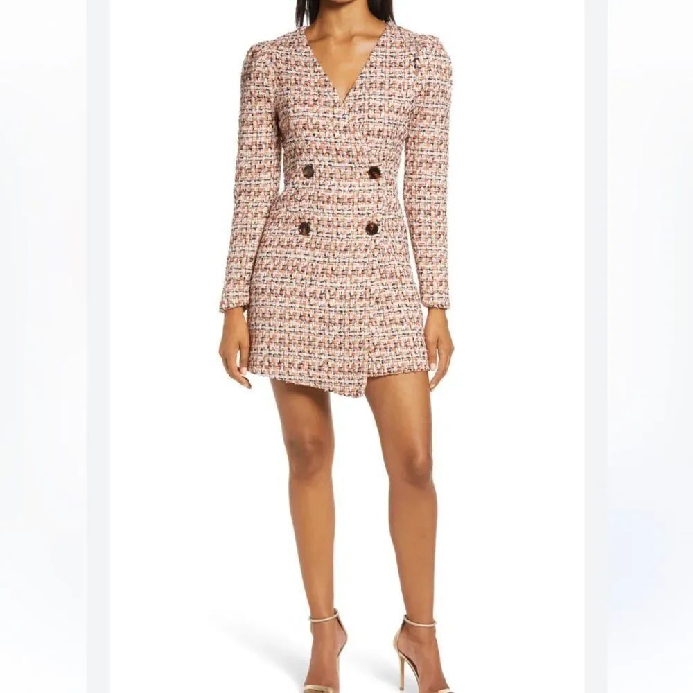 Adelyn Rae Laurie Long Sleeve Tweed Mini Dress Orange Women’s XS